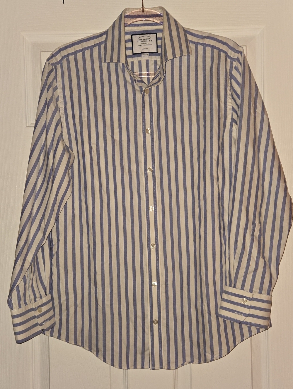 Charles Tyrwhitt Classic Men's Blue and White Striped Dress Shirt